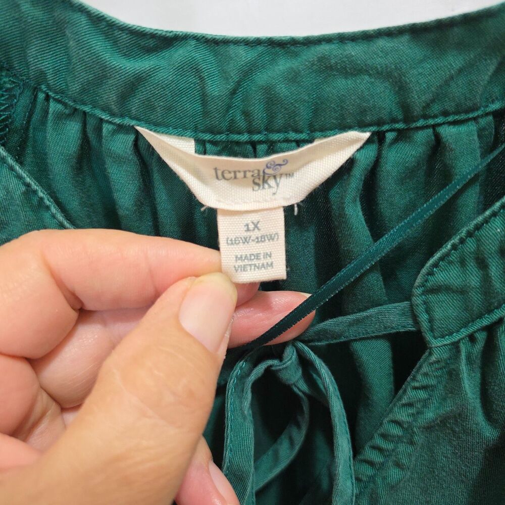 Terra & Sky Dress Womens Plus Sz 1X  Kelly Green Tiered Boho Cottagecore Prairie - Picture 10 of 12